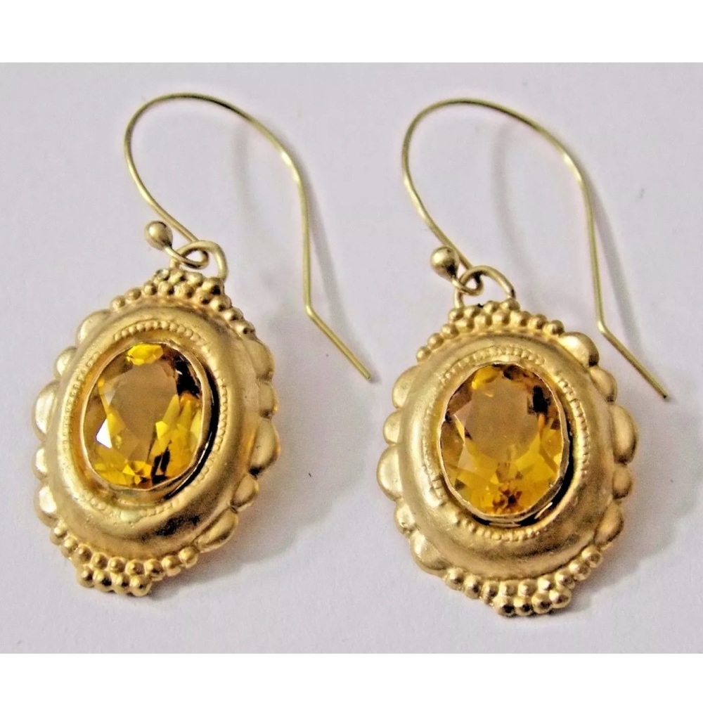 22k Solid Yellow Gold Earrings w Citrine Jewelry